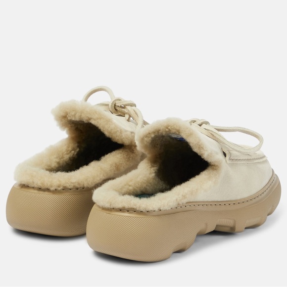 BURBERRY - EKD Shearling Lined Suede Mules w/ Box & Dustbags - Picture 2 of 6